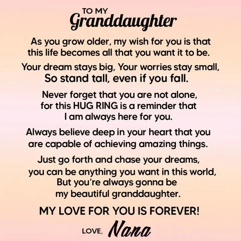 To Granddaughter -925 Sterling Silver Hug Ring (Adjustable - One Size Fits All)