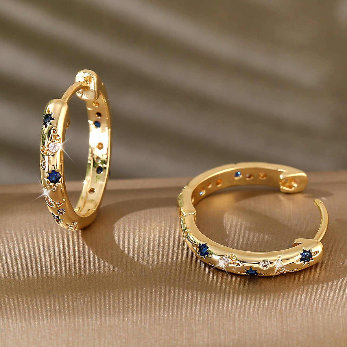 Golden Moon Star Studded Diamond Earrings
