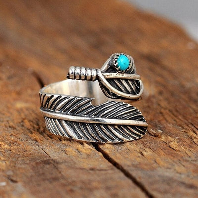 🔥🔥Last Day 49% OFF🎁Boho Feather Turquoise Adjustable Ring