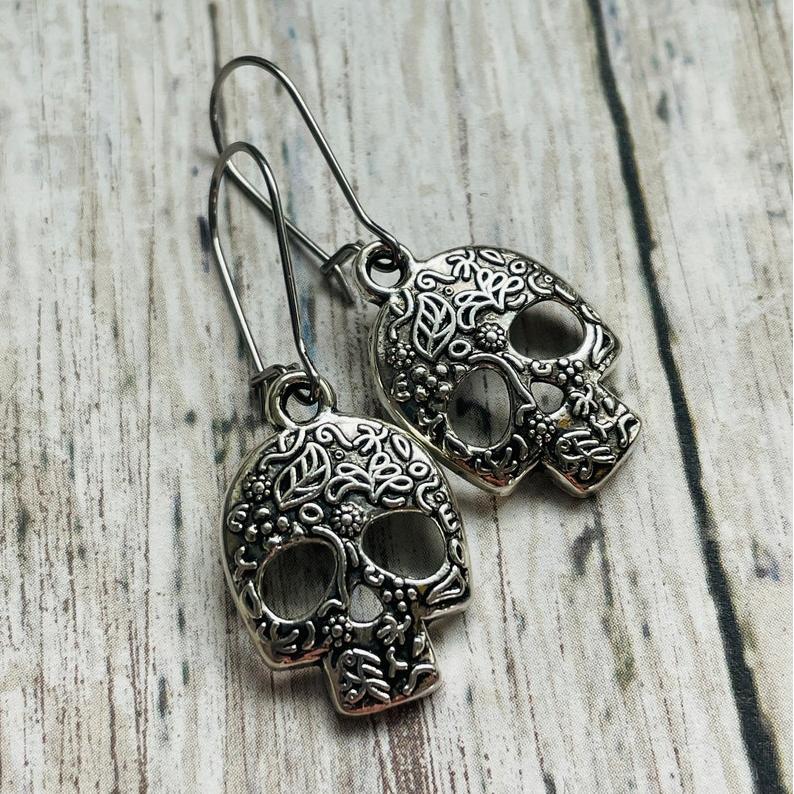 Vintage Silver Skull Earrings