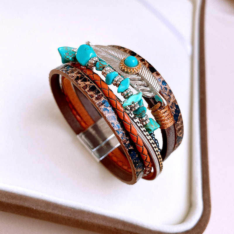 Woven Magnetic Leather  Bracelet