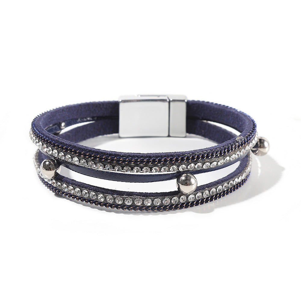 Multi Layer Leather  Magnetic Buckle Bracelet