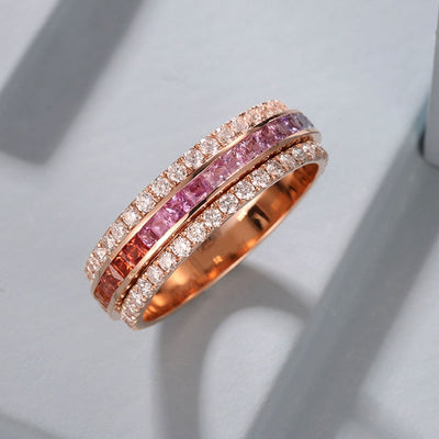 Handmade Classic Rainbow Turnable Ring in 14K Gold with Colored Zirconia