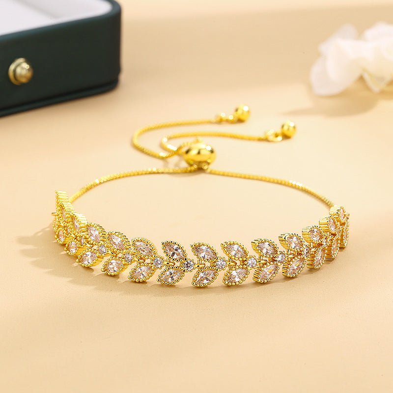 Full Diamond Zircon Wheat Ear Bracelet For Women