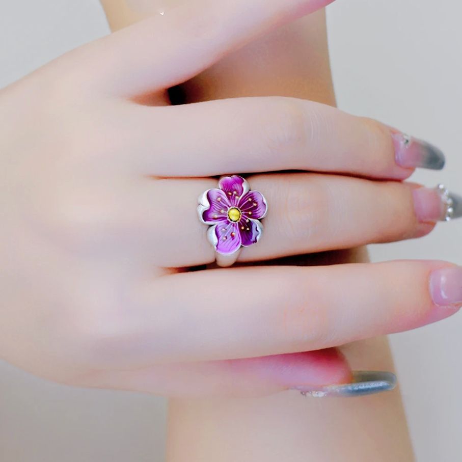 Burned Blue Plum Blossom Ring