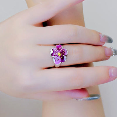 Burned Blue Plum Blossom Ring