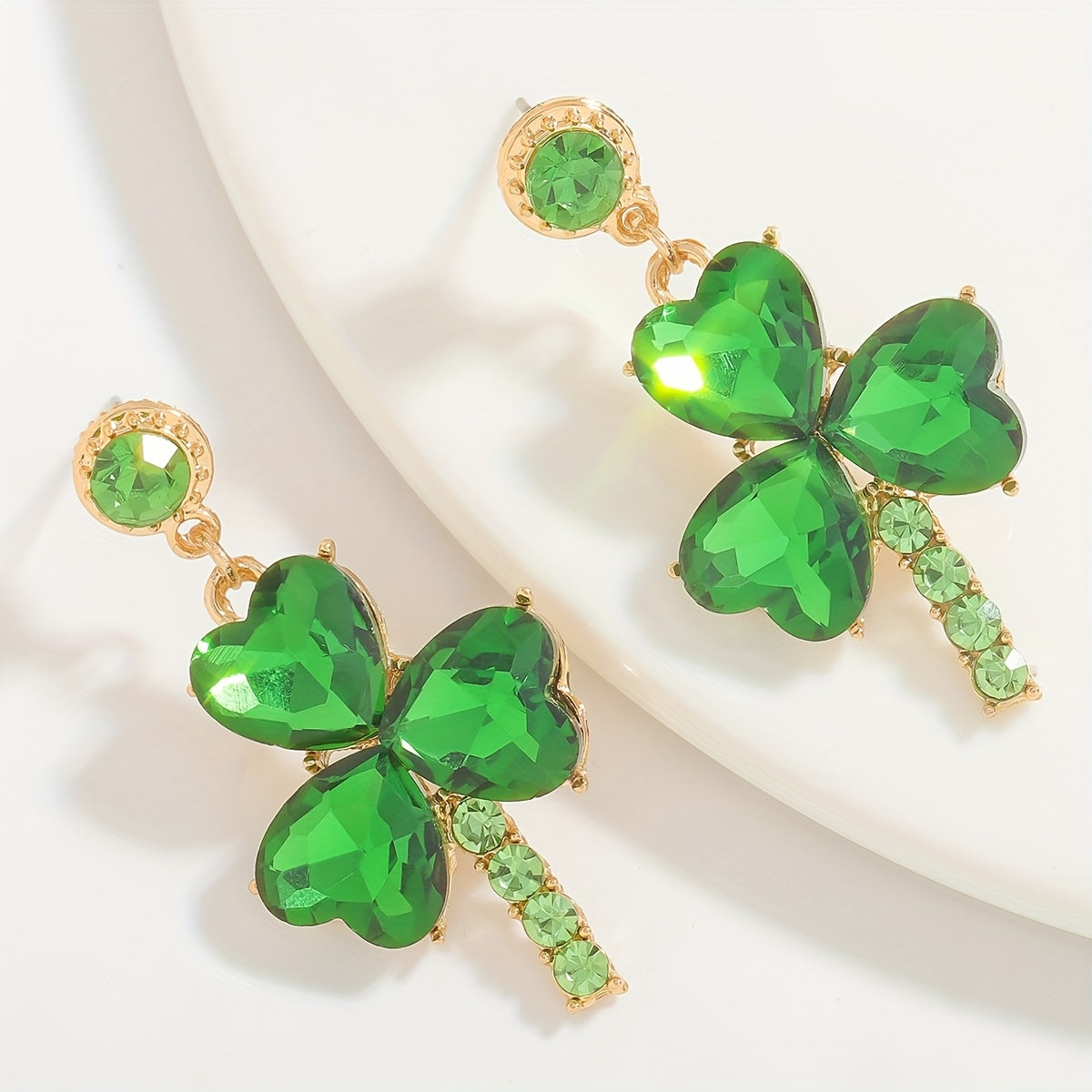 St. Patrick's Day Four-Leaf Clover Dangle Earrings