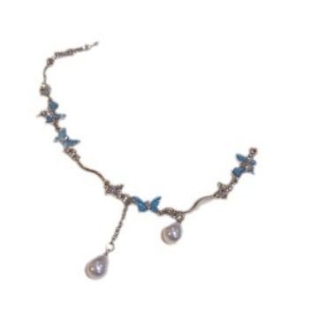 Blue Butterfly Pearl Necklace