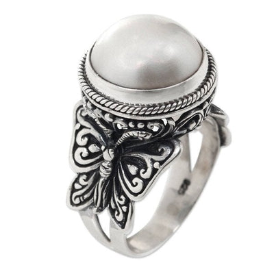 🔥Last Day 49% OFF🎁Vintage Butterfly White Pearl Ring