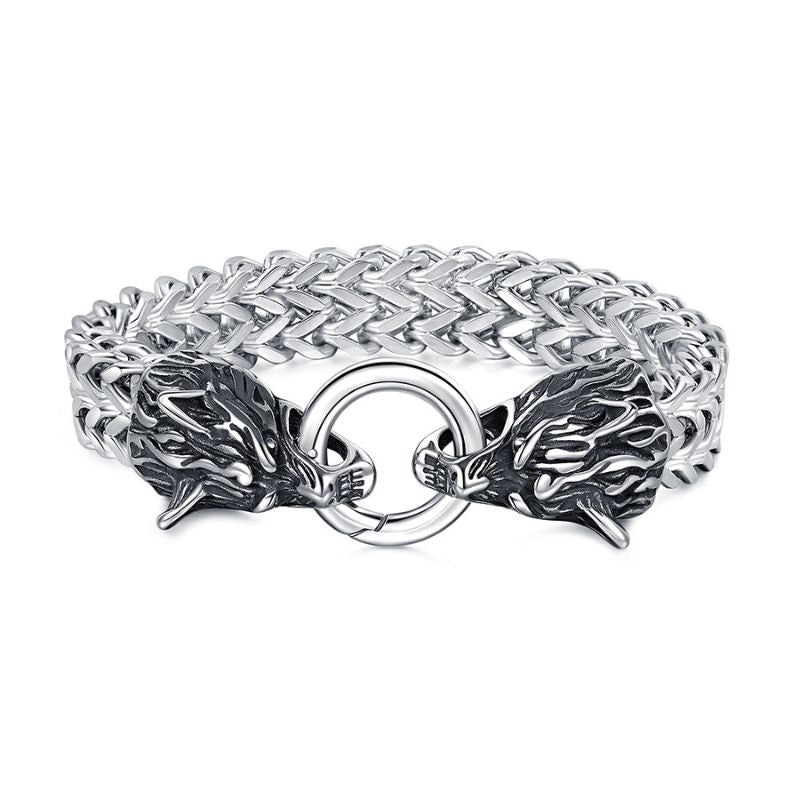 Viking Odin Wolf Sterling Silver Bracelet