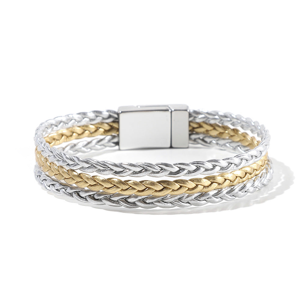 Multi Layer Leather  Magnetic Buckle Bracelet