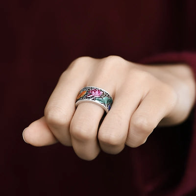 Enamel Lotus Flower  Ring