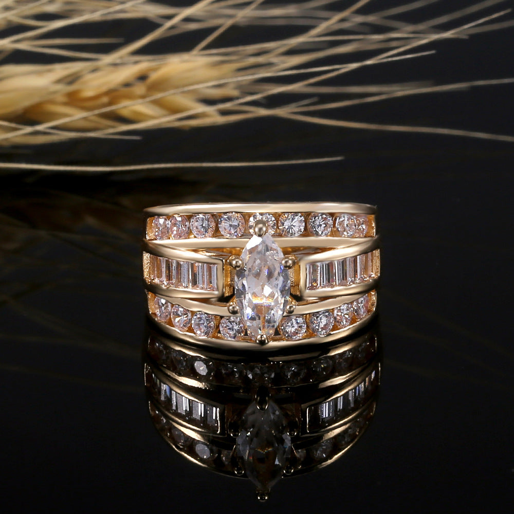 18K Gold Plated Sparkling Half Diamond Engagement Ring