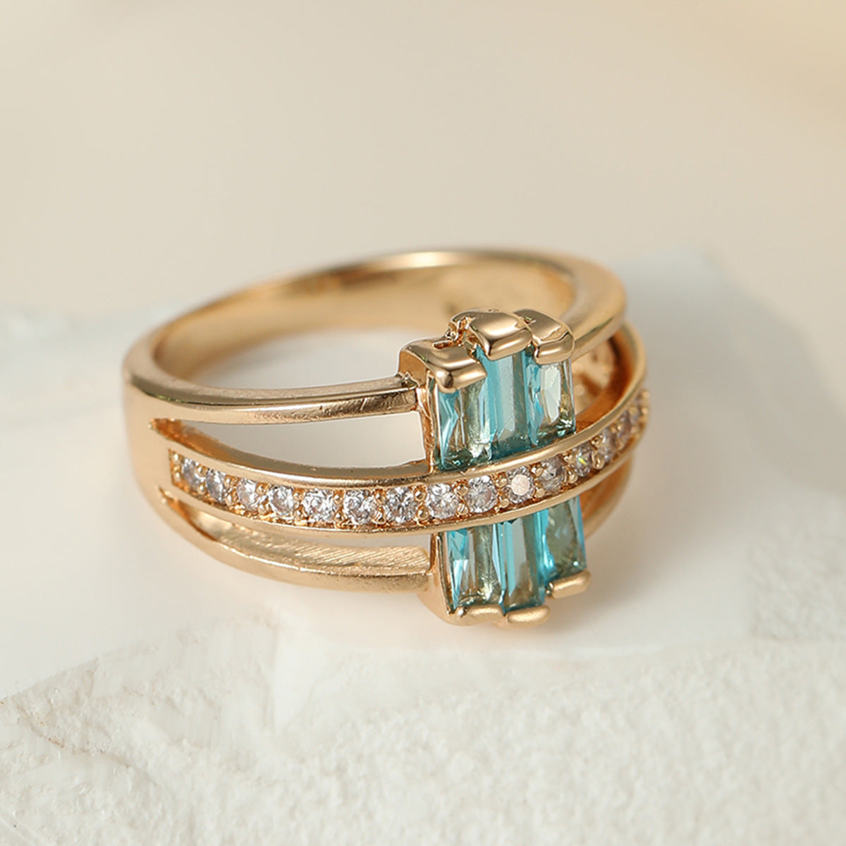 Three Rows Of Personalized Blue Zircon Rings