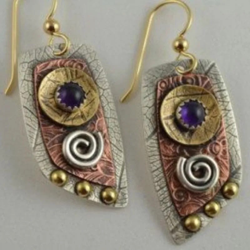 Vintage Bohemian Simple Irregular Shape Metal Engraved Earrings