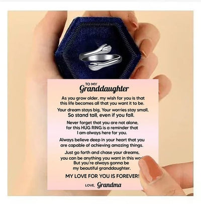 To Granddaughter -925 Sterling Silver Hug Ring (Adjustable - One Size Fits All)