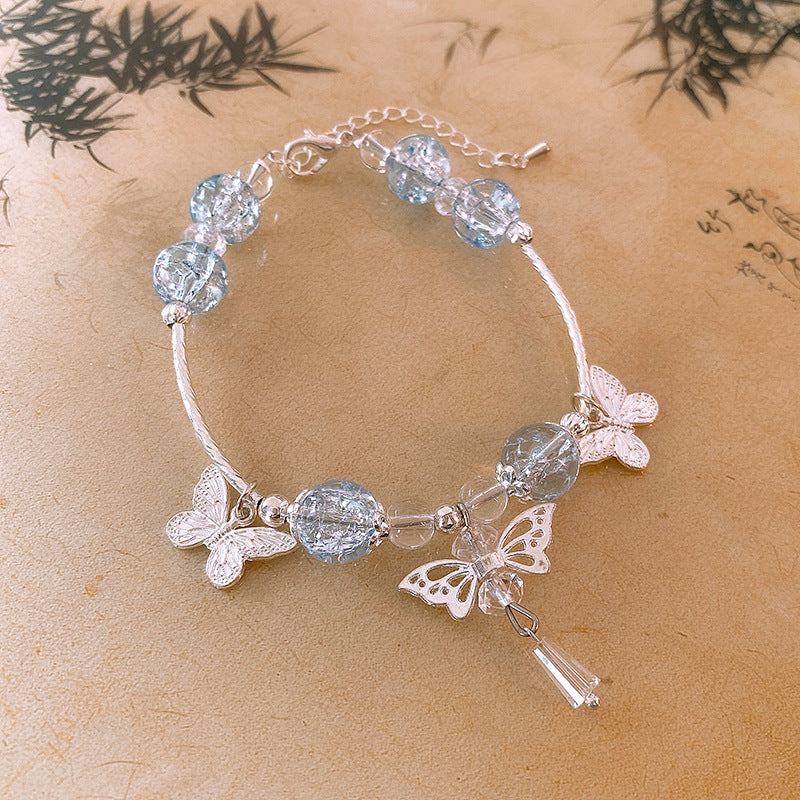Blue Glass Beaded Butterfly Bracelet