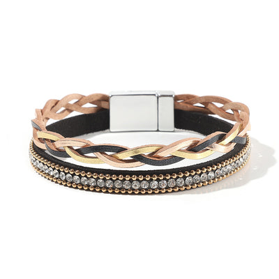 Multi Layer Leather  Magnetic Buckle Bracelet