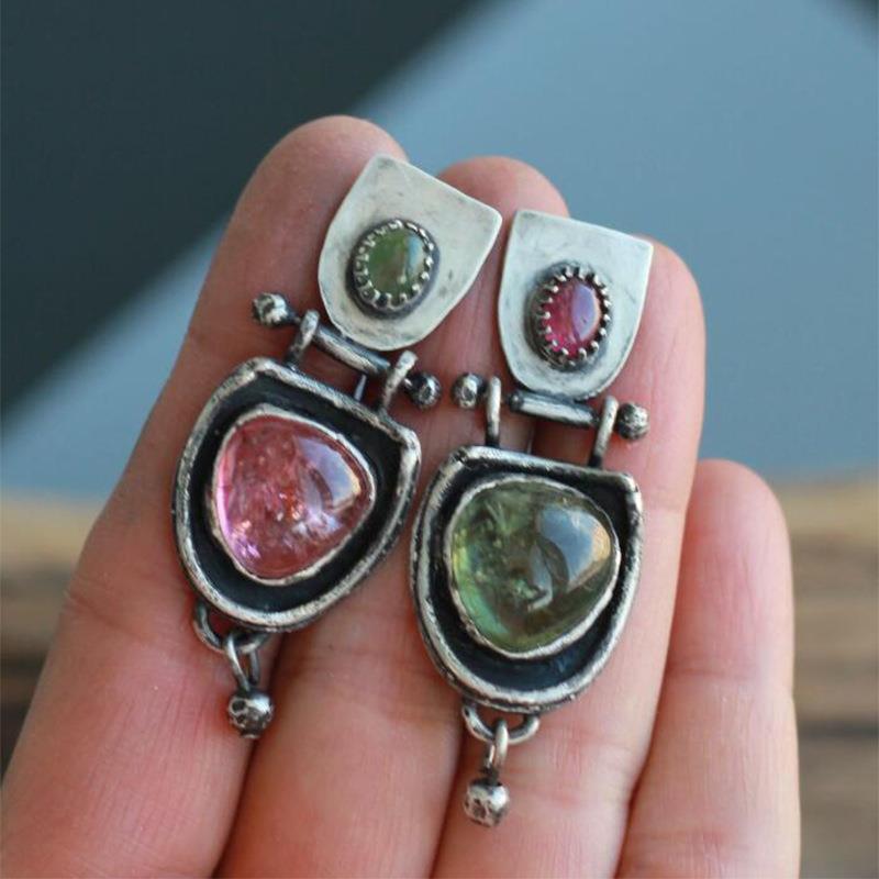 Geometric Elliptical Two-color Earrings