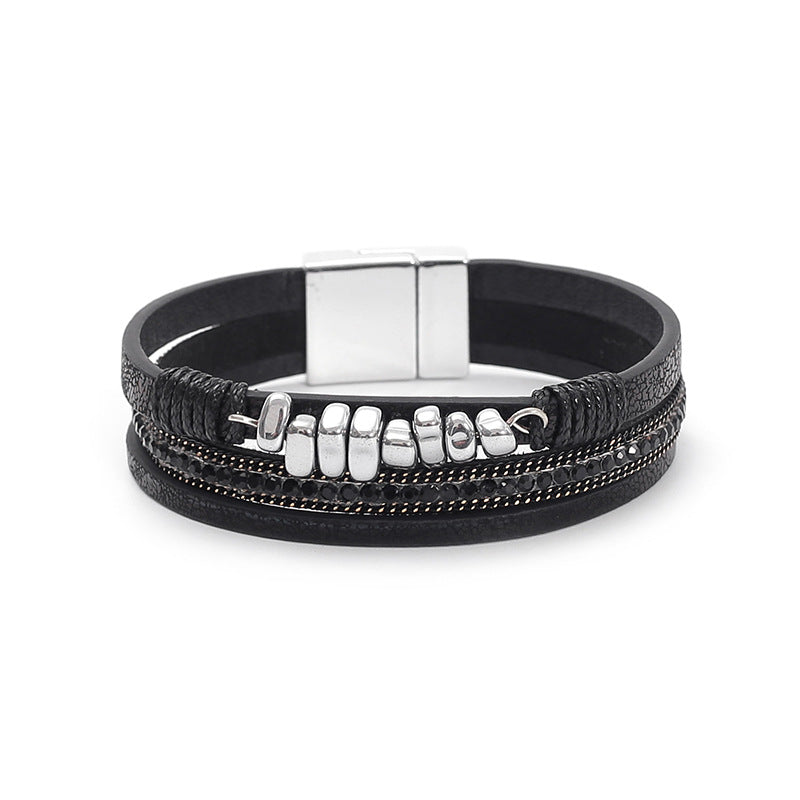 Leather Magnetic Buckle Closed Bracelet