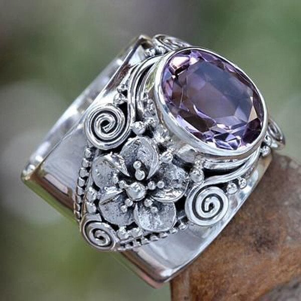 🔥Last Day 49% OFF🎁Floral Faceted Amethyst Ring