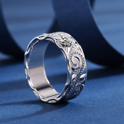 Engraved Flower Leaf Pattern Ring