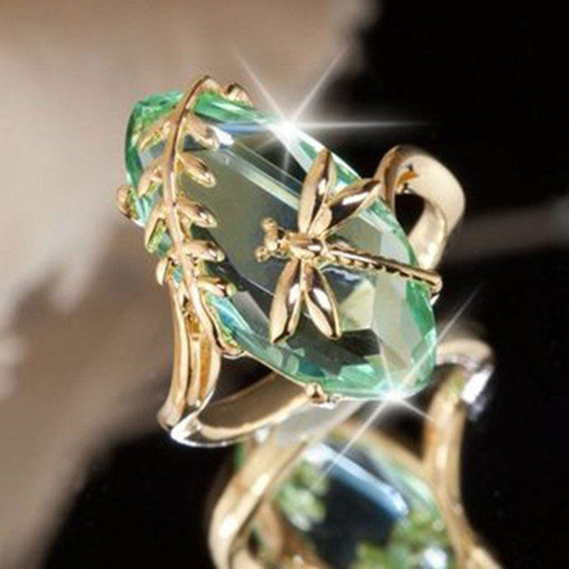Retro Dragonfly Olive Green Ring