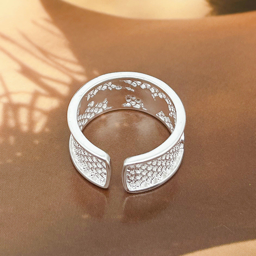 Enamel Hollow Blue Peach Blossom Ring
