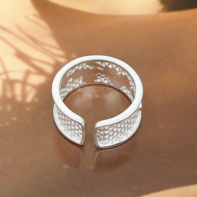 Enamel Hollow Blue Peach Blossom Ring