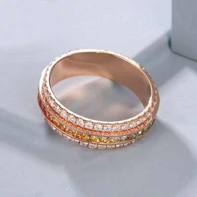 Handmade Classic Rainbow Turnable Ring in 14K Gold with Colored Zirconia