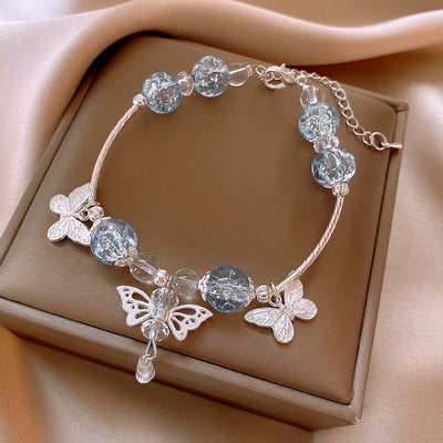 Blue Glass Beaded Butterfly Bracelet