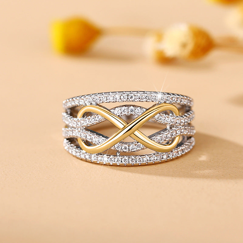 Silver Gold Waved Hollow Design Ring