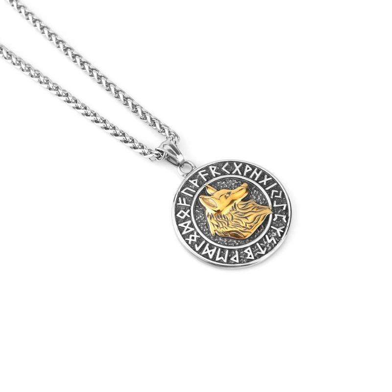 Viking Gold Plated Wolf  Fenrir with Rune Pendant