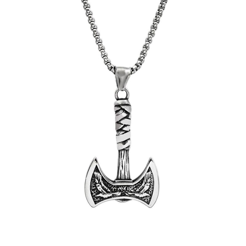 Vintage Viking Double sided hatchet  Sterling Silver Pendant Necklace