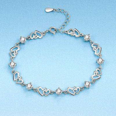 Double Heart Amethyst Copper Silver Plated Bracelet For Women
