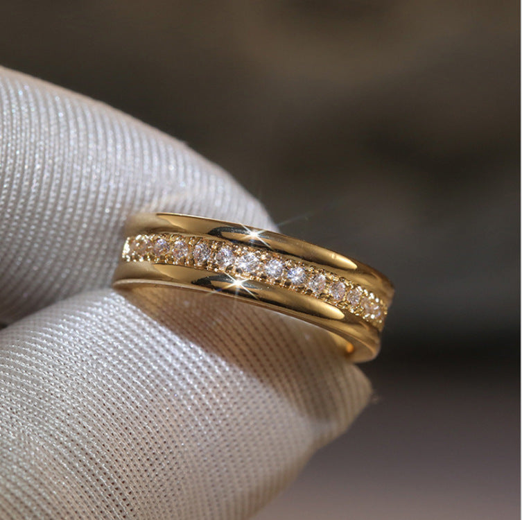 Simple Gold Single Row Diamond Studded Ring