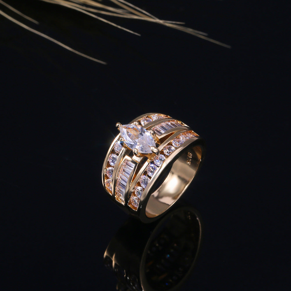 18K Gold Plated Sparkling Half Diamond Engagement Ring