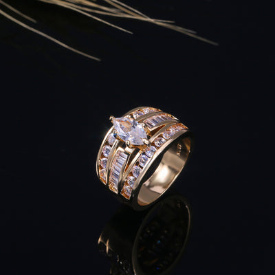 18K Gold Plated Sparkling Half Diamond Engagement Ring