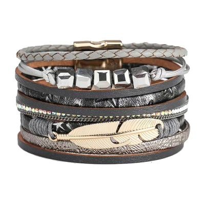 Square Crystal Bead String Leather Bracelet