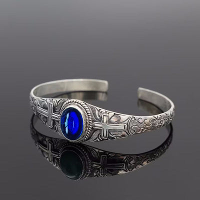 Carved Cross Blue Stone Bracelets