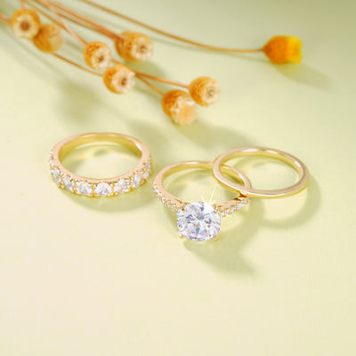 A Three-Piece Set Of Retro And Elegant Zircon Rings Set
