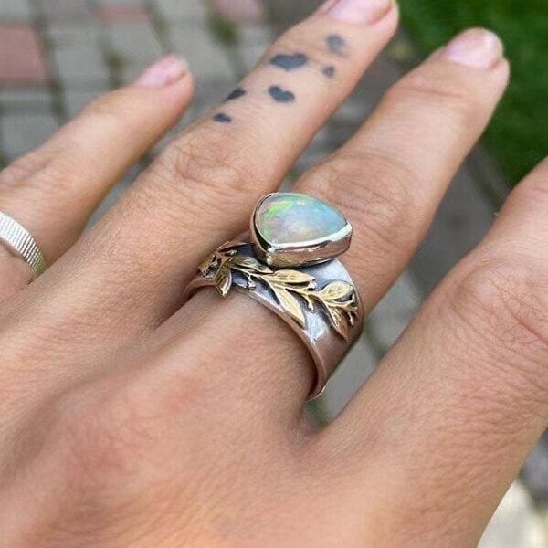 🔥Last Day 49% OFF🎁Leaf Geometric Opal Ring