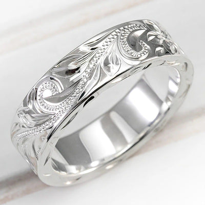 Engraved Flower Leaf Pattern Ring