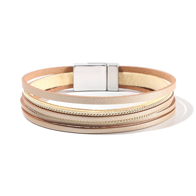 Multi Layer Leather  Magnetic Buckle Bracelet