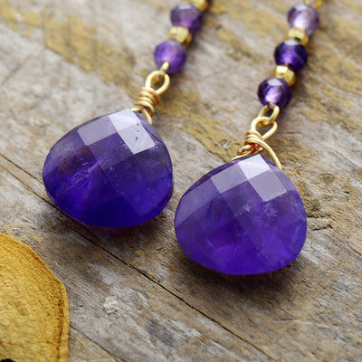 Natural Stone Red Amethyst Water Drop Earrings