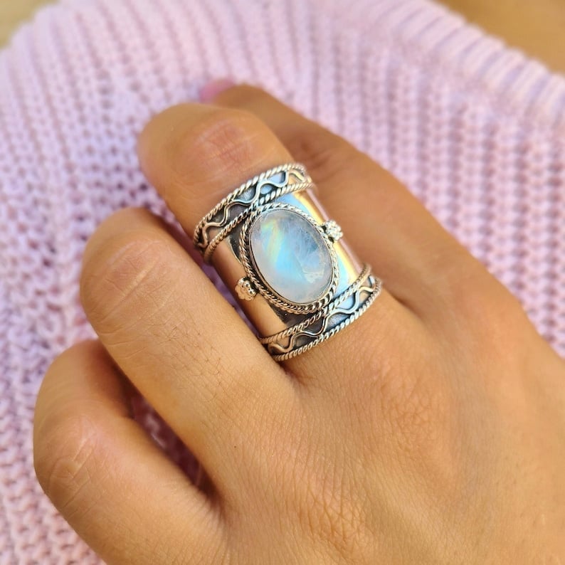 🔥Last Day 49% OFF🎁Bohemian Moonstone Wide Band Ring