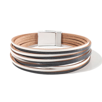 Multi Layer Leather  Magnetic Buckle Bracelet