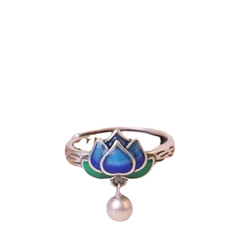 Retro Lotus Cloisonne Opening  Ring