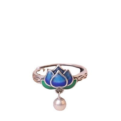 Retro Lotus Cloisonne Opening  Ring