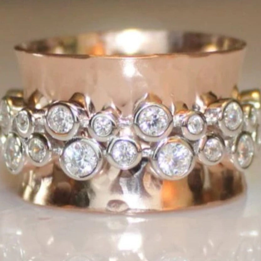 Wide Face Rose Gold Zircon Ring